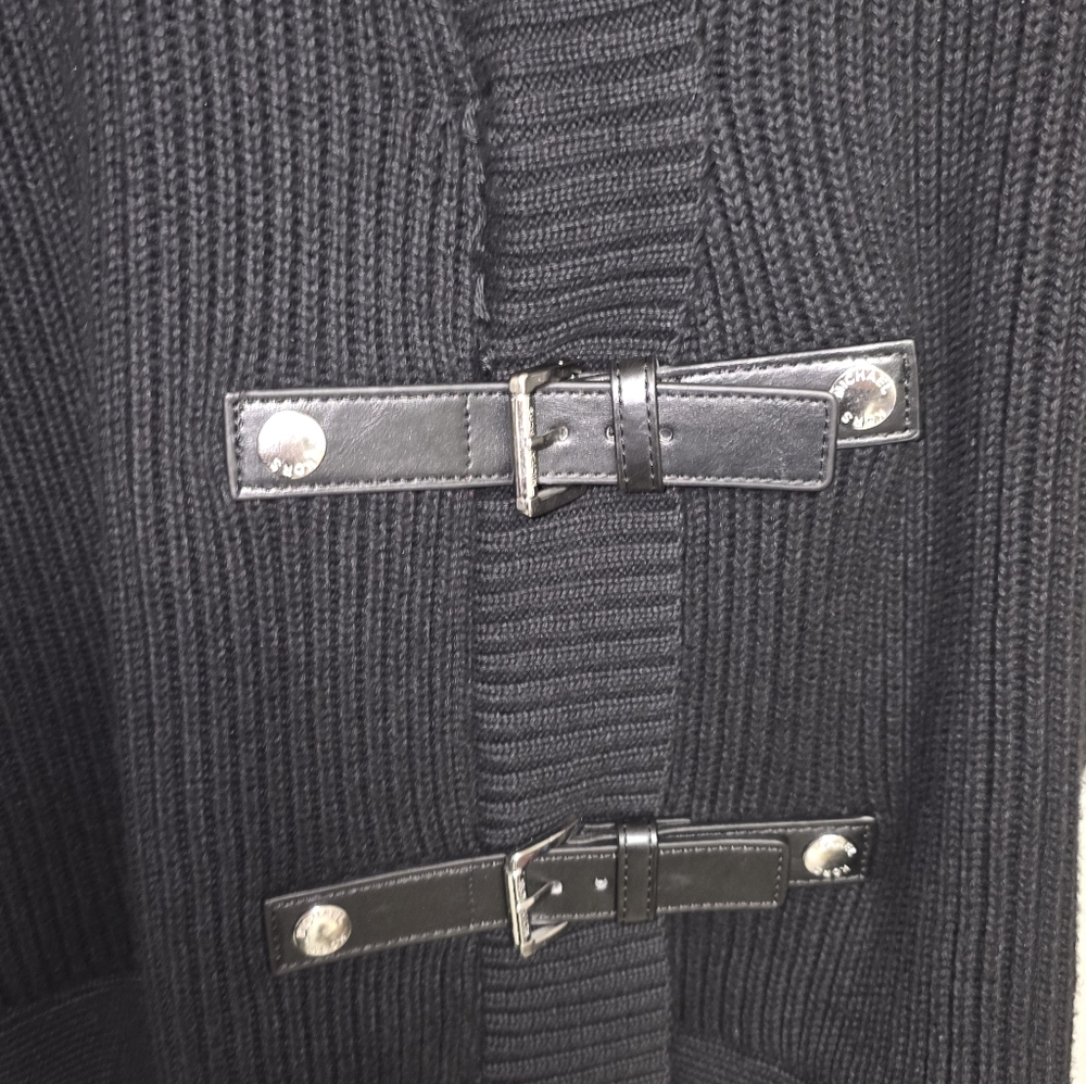 Michael Kors Black Sweater Open Sleeves Buckle Strap Accents Size 1X NWT - Picture 2 of 16